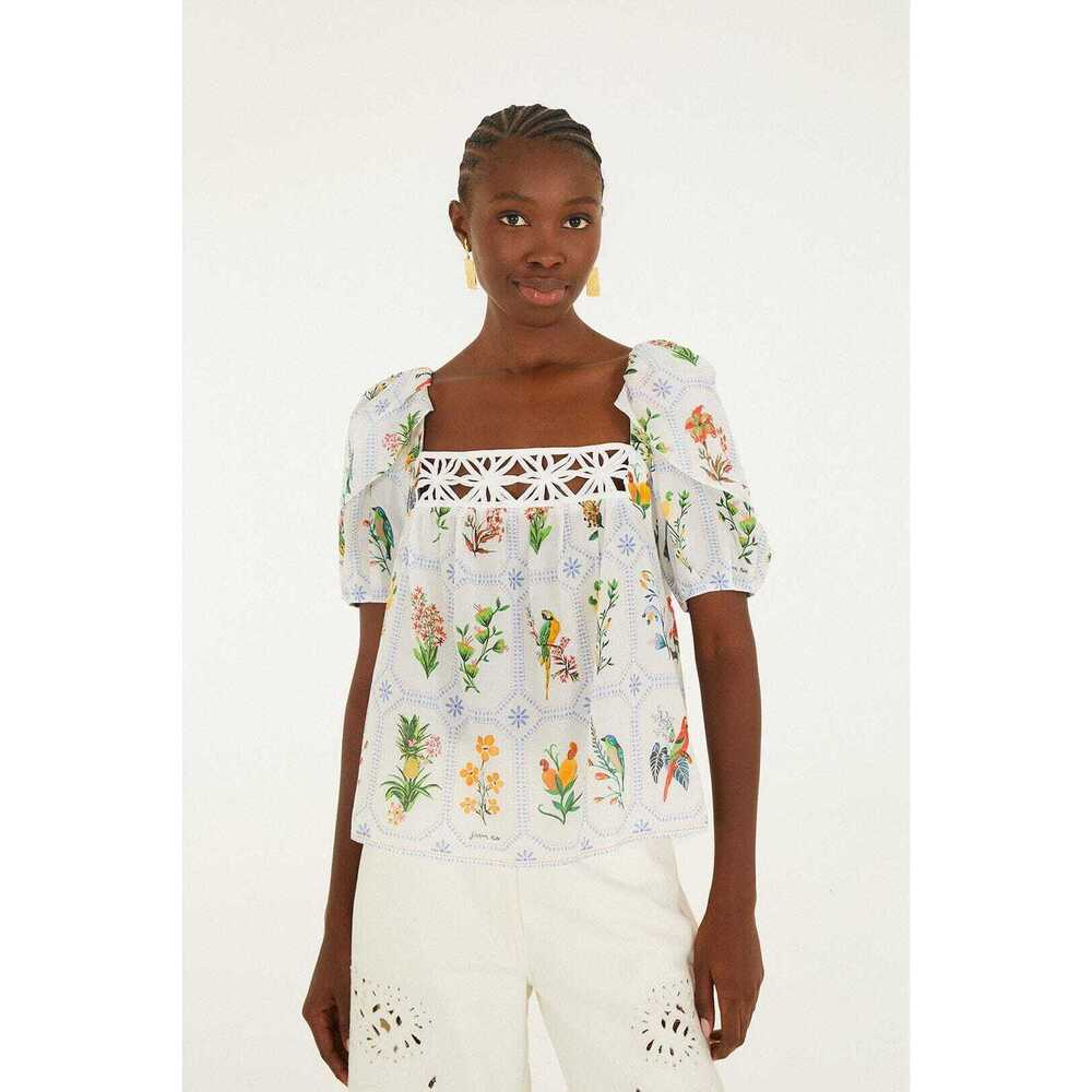 Farm Rio Off-White Tropical Porcelain Blouse